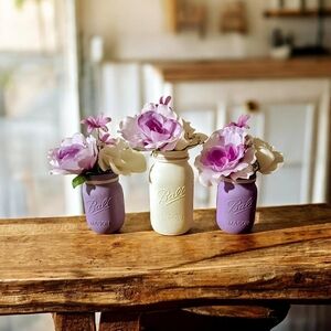Mason Jar Flower Vases - White and Purple